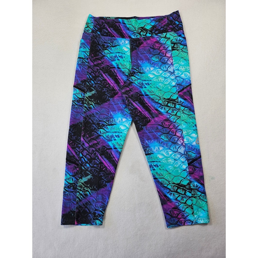 Dona Jo Leggings‎ Festival capri Size 2 Mermaidcore Purple Blue Teal Lg Dragon